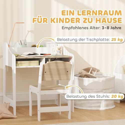 Bureau Et Chaise Enfant Avec Rangement, étagères Ouvertes, Bois Pour 3-8 Ans
