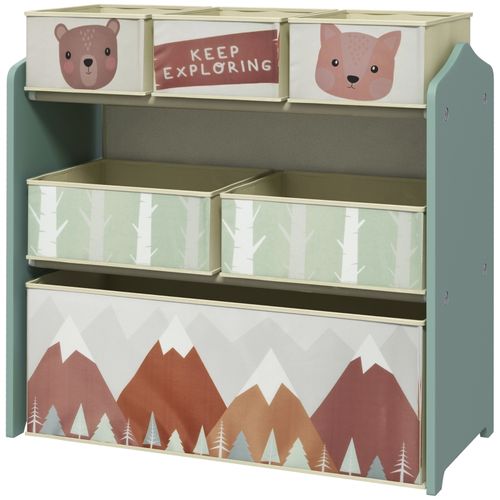 Etagère Enfant Avec 6 Bacs En Tissu Et Motifs Ludiques, Rangement Pratique Vert