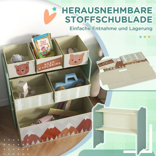 Etagère Enfant Avec 6 Bacs En Tissu Et Motifs Ludiques, Rangement Pratique Vert