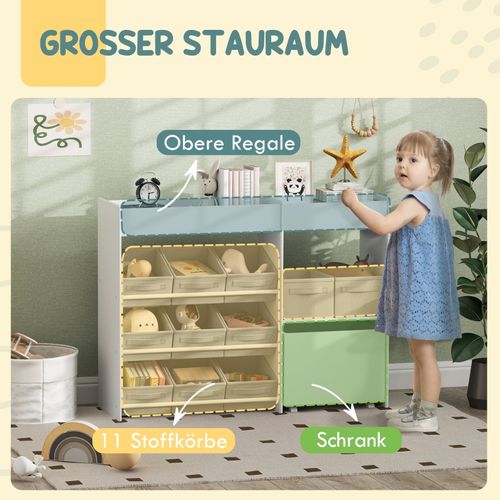 étagère De Rangement Pour Enfants Avec 11 Bacs En Tissu Et Stickers, Blanc, 3-8 Ans