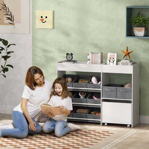 étagère De Rangement Pour Enfants Avec 11 Bacs En Tissu Et Stickers, Blanc, 3-8 Ans