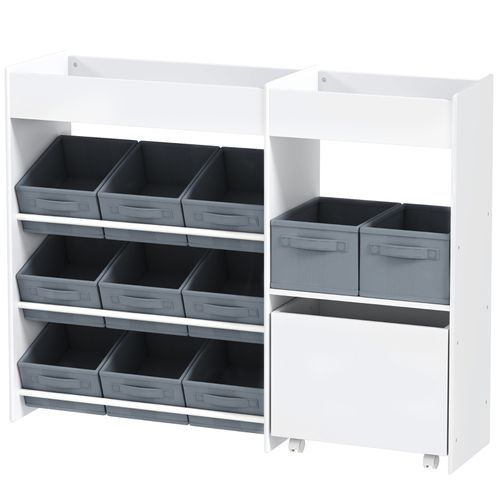 étagère De Rangement Pour Enfants Avec 11 Bacs En Tissu Et Stickers, Blanc, 3-8 Ans