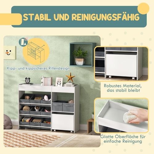 étagère De Rangement Pour Enfants Avec 11 Bacs En Tissu Et Stickers, Blanc, 3-8 Ans