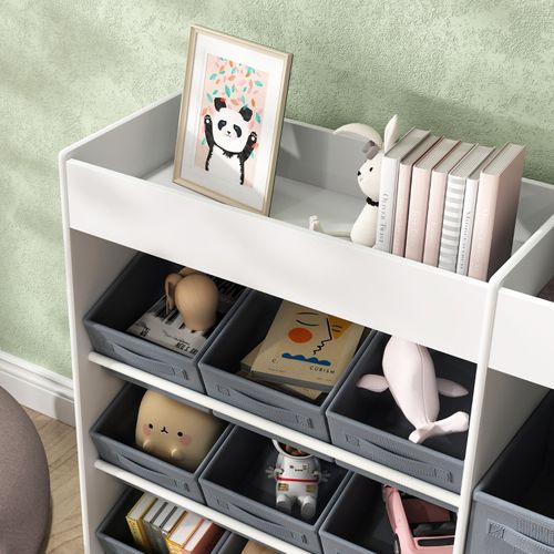 étagère De Rangement Pour Enfants Avec 11 Bacs En Tissu Et Stickers, Blanc, 3-8 Ans