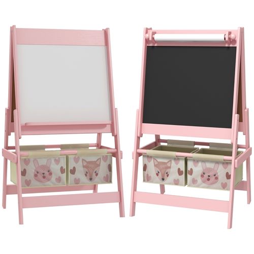 Chevalet 3-en-1 Pour Enfants Avec Tableau Noir, Tableau Blanc Et Rouleau De Papier, Rose