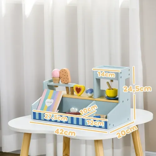Stand De Glaces En Bois Pour Enfants Avec Nombreux Accessoires, Jeu D’imitation éducatif Bleu Clair