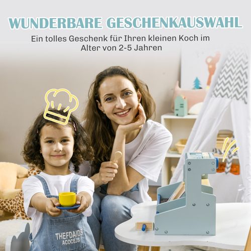 Stand De Glaces En Bois Pour Enfants Avec Nombreux Accessoires, Jeu D’imitation éducatif Bleu Clair