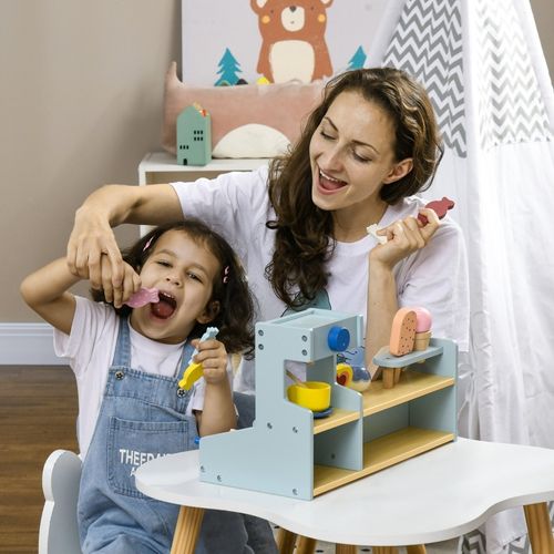 Stand De Glaces En Bois Pour Enfants Avec Nombreux Accessoires, Jeu D’imitation éducatif Bleu Clair