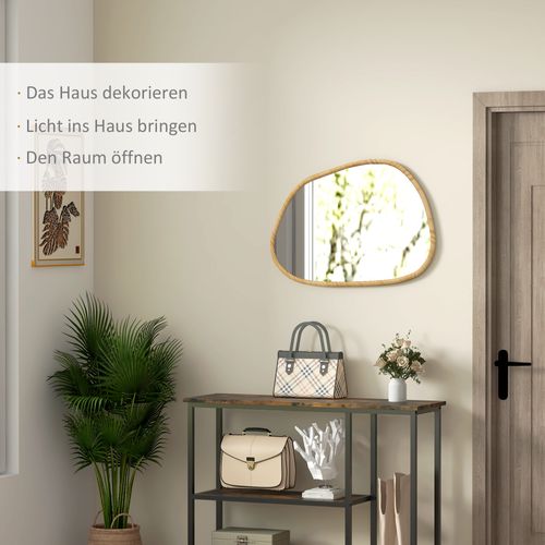 Miroir Mural Asymétrique 80x60 Cm Avec Cadre Bois Pour Salle De Bain Et Salon