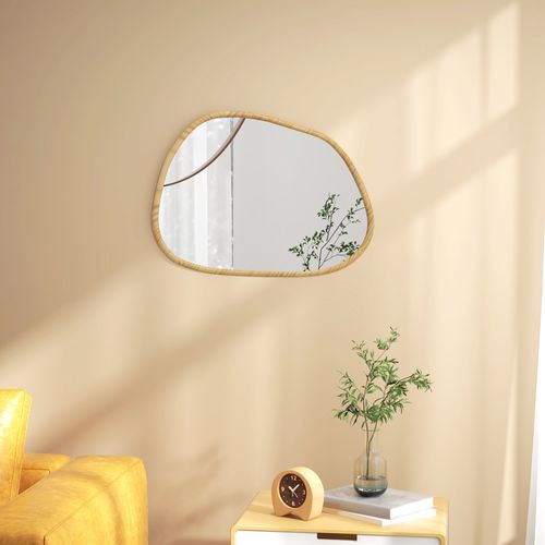 Miroir Mural Asymétrique 80x60 Cm Avec Cadre Bois Pour Salle De Bain Et Salon