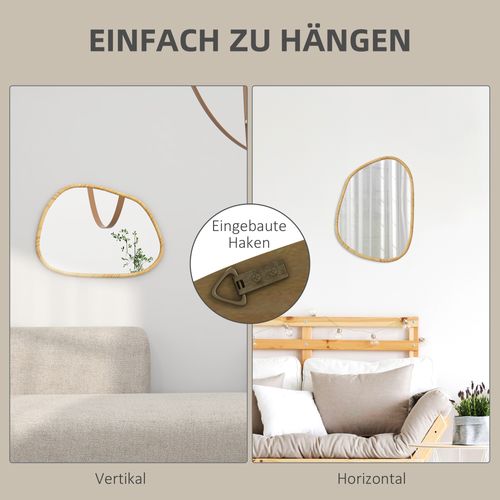 Miroir Mural Asymétrique 80x60 Cm Avec Cadre Bois Pour Salle De Bain Et Salon