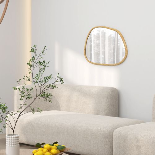 Miroir Mural Asymétrique 80x60 Cm Avec Cadre Bois Pour Salle De Bain Et Salon