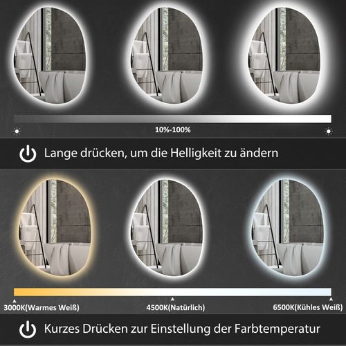 Miroir De Salle De Bain Asymétrique 70x50 Cm Avec LED, Anti-buée Et Touch