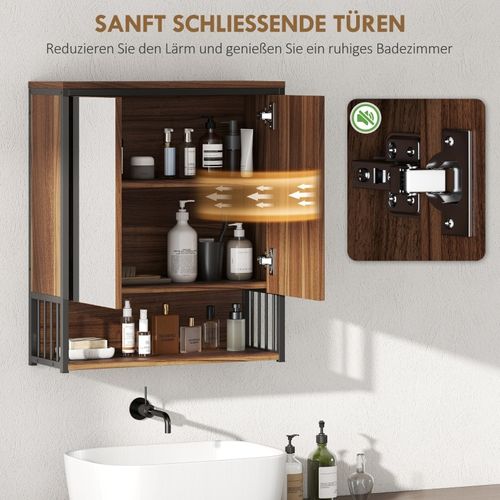 Armoire Miroir Suspendue Pour Salle De Bain 56x65 Cm En Mdf, Design Brun
