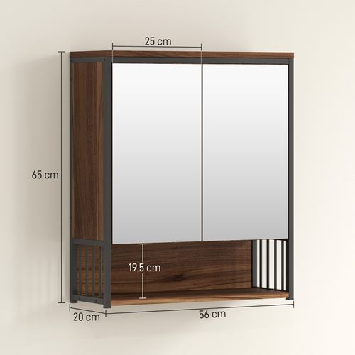 Armoire Miroir Suspendue Pour Salle De Bain 56x65 Cm En Mdf, Design Brun