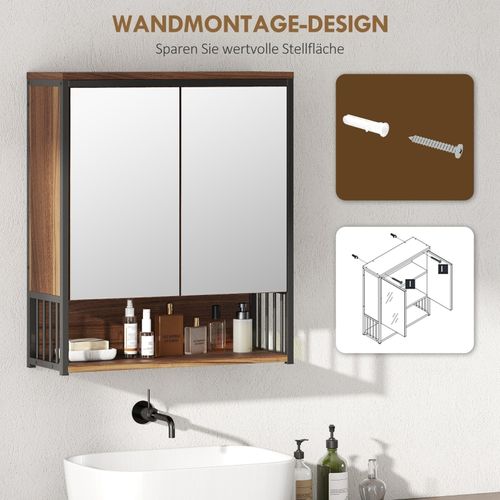 Armoire Miroir Suspendue Pour Salle De Bain 56x65 Cm En Mdf, Design Brun