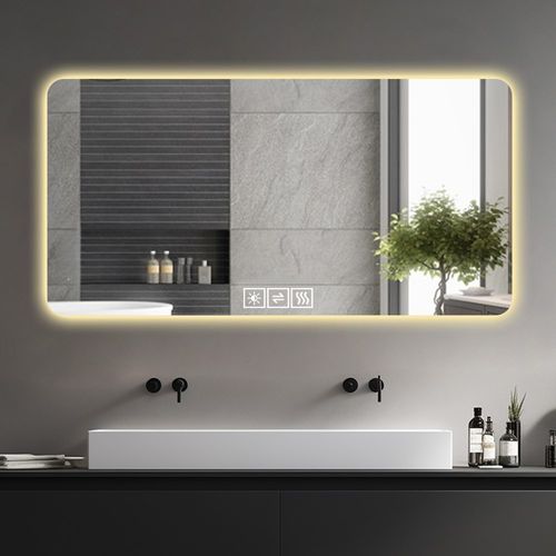 Miroir LED Mural 60x100 cm Anti-buée Avec éclairage Dimmable Et Touche Unique