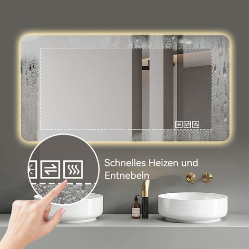 Miroir LED Mural 60x120 cm Anti-buée Avec éclairage Réglable Et Touche Tactile