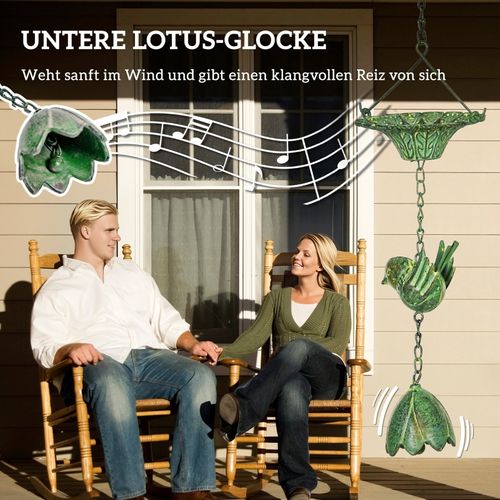 Lot De 3 Chaînes De Pluie 123 cm En Métal Avec Colibris Et Cloche Lotus, Vert