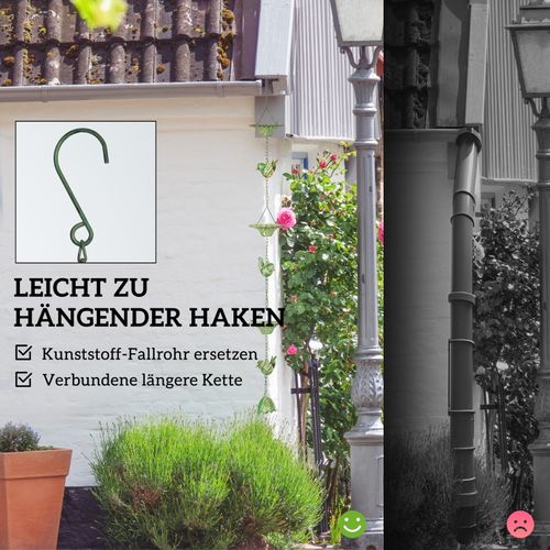 Lot De 3 Chaînes De Pluie 123 cm En Métal Avec Colibris Et Cloche Lotus, Vert