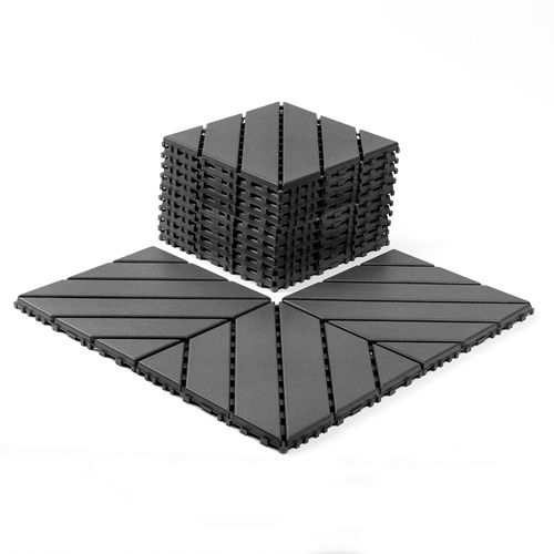 Dalles De Terrasse En Plastique Emboîtables 44 Pièces 30x30 cm, étanches Et Résistantes, Gris Foncé