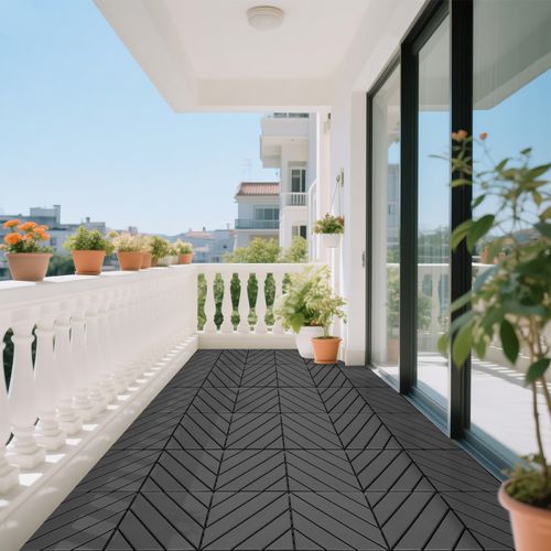 Dalles De Terrasse En Plastique Emboîtables 44 Pièces 30x30 cm, étanches Et Résistantes, Gris Foncé