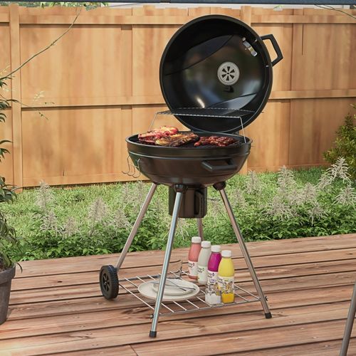 Barbecue Charbon De Bois Mobile Avec Thermomètre, Grille D.54 Cm Et Rangement Pratique