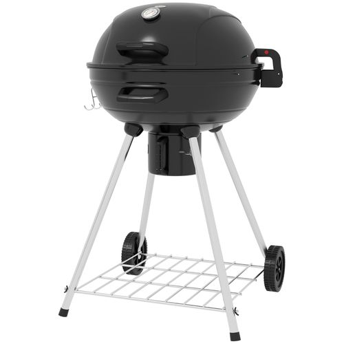 Barbecue Charbon De Bois Mobile Avec Thermomètre, Grille D.54 Cm Et Rangement Pratique