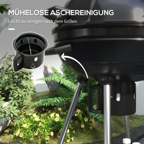 Barbecue Charbon De Bois Mobile Avec Thermomètre, Grille D.54 Cm Et Rangement Pratique