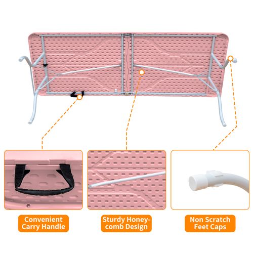 Table Pliante Portable 244 cm Robuste Avec Poignée Pour Intérieur Et Extérieur, Rose