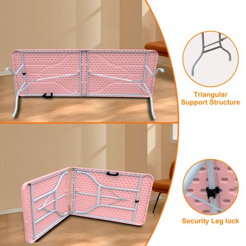 Table Pliante Portable 244 cm Robuste Avec Poignée Pour Intérieur Et Extérieur, Rose