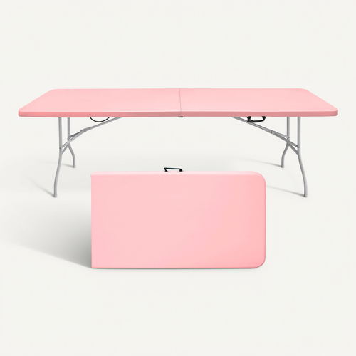 Table Pliante Portable 244 cm Robuste Avec Poignée Pour Intérieur Et Extérieur, Rose