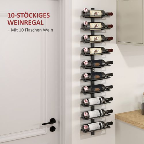 Support Mural Pour 10 Bouteilles De Vin En Acier Noir, Rangement Pratique Et élégant