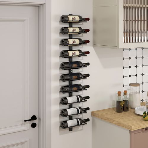 Support Mural Pour 10 Bouteilles De Vin En Acier Noir, Rangement Pratique Et élégant