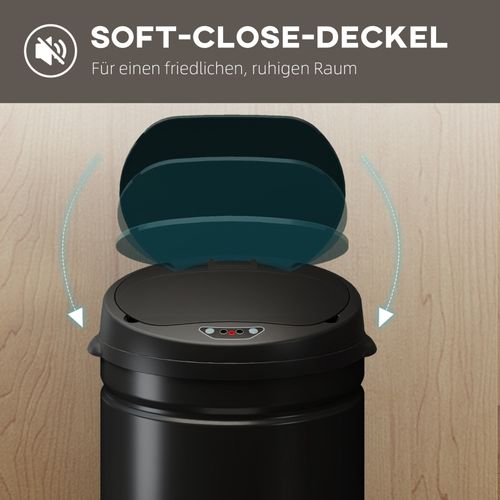 Poubelle Automatique 50 L En Inox Noir Avec Capteur Sans Contact Et Fermeture Soft-close
