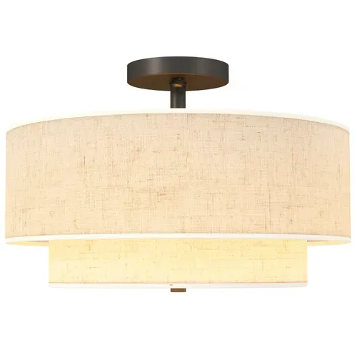 Suspension Moderne à Double Abat-jour En Lin Crème Avec Base Métallique Noire