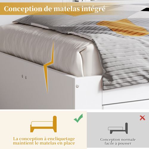 Lit Enfant 90x190 Cm Blanc Multifonction Avec Tiroirs, étagères Et Armoire De Rangement