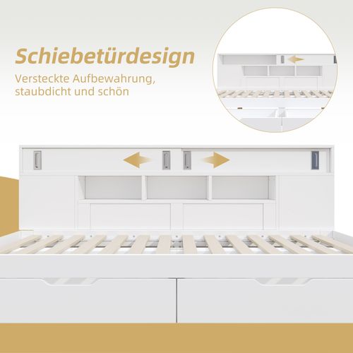 Lit Enfant 90x190 Cm Blanc Multifonction Avec Tiroirs, étagères Et Armoire De Rangement