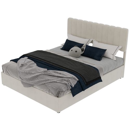 Lit Rembourré Beige 160x200 Cm Avec Tête Confortable Et Rangement à Gaz Pratique