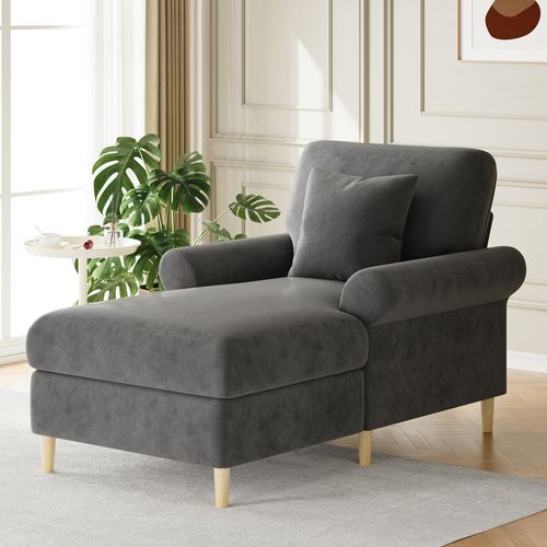 Fauteuil Relax Convertible En Chaise Longue, Revêtement Velours Gris, Dossier Inclinable