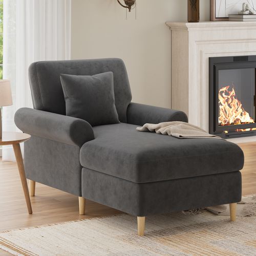 Fauteuil Relax Convertible En Chaise Longue, Revêtement Velours Gris, Dossier Inclinable