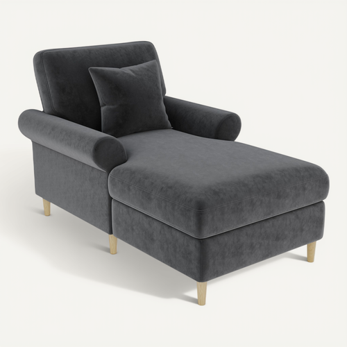 Fauteuil Relax Convertible En Chaise Longue, Revêtement Velours Gris, Dossier Inclinable