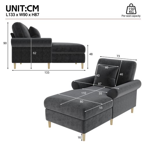 Fauteuil Relax Convertible En Chaise Longue, Revêtement Velours Gris, Dossier Inclinable