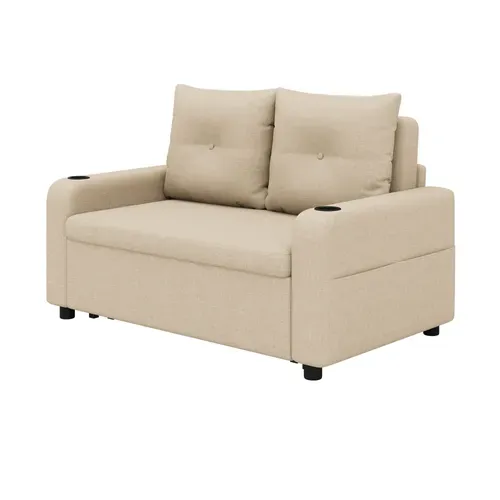 Canapé Convertible 3-en-1 Avec Couchage, Double Assise, Porte-gobelets Et Ports USB, Beige