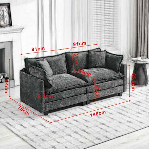 Canapé Modulable 2 Places En Chenille Verte, Style Cloud, Assise Double Couche Ultra Confortable
