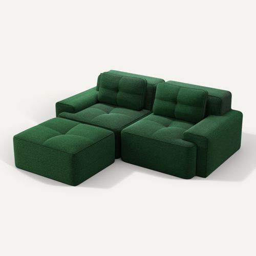 Canapé Modulable En L Sans Accoudoirs, Velours Côtelé Confortable, Pouf Inclus, Vert