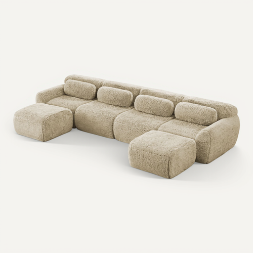 Canapé Modulable 4 Places U-forme En Peluche, Modules Flexibles, Sans Montage, Chaise Longue, Kaki