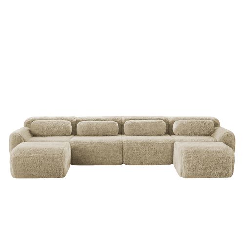 Canapé Modulable 4 Places U-forme En Peluche, Modules Flexibles, Sans Montage, Chaise Longue, Kaki