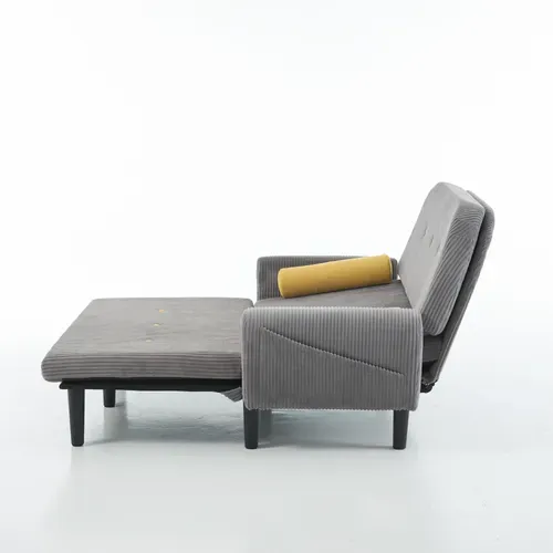 Canapé Convertible En Velours Côtelé Gris, Convertible En Daybed Et Fauteuil Relax Avec Rangement