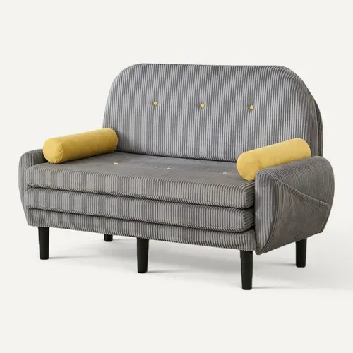 Canapé Convertible En Velours Côtelé Gris, Convertible En Daybed Et Fauteuil Relax Avec Rangement